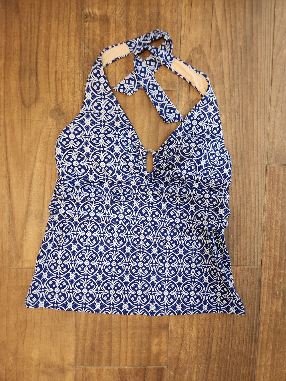 Lands' End Blue Mosaic Tile Tankini Tank Top Swim Suit Top  size 12